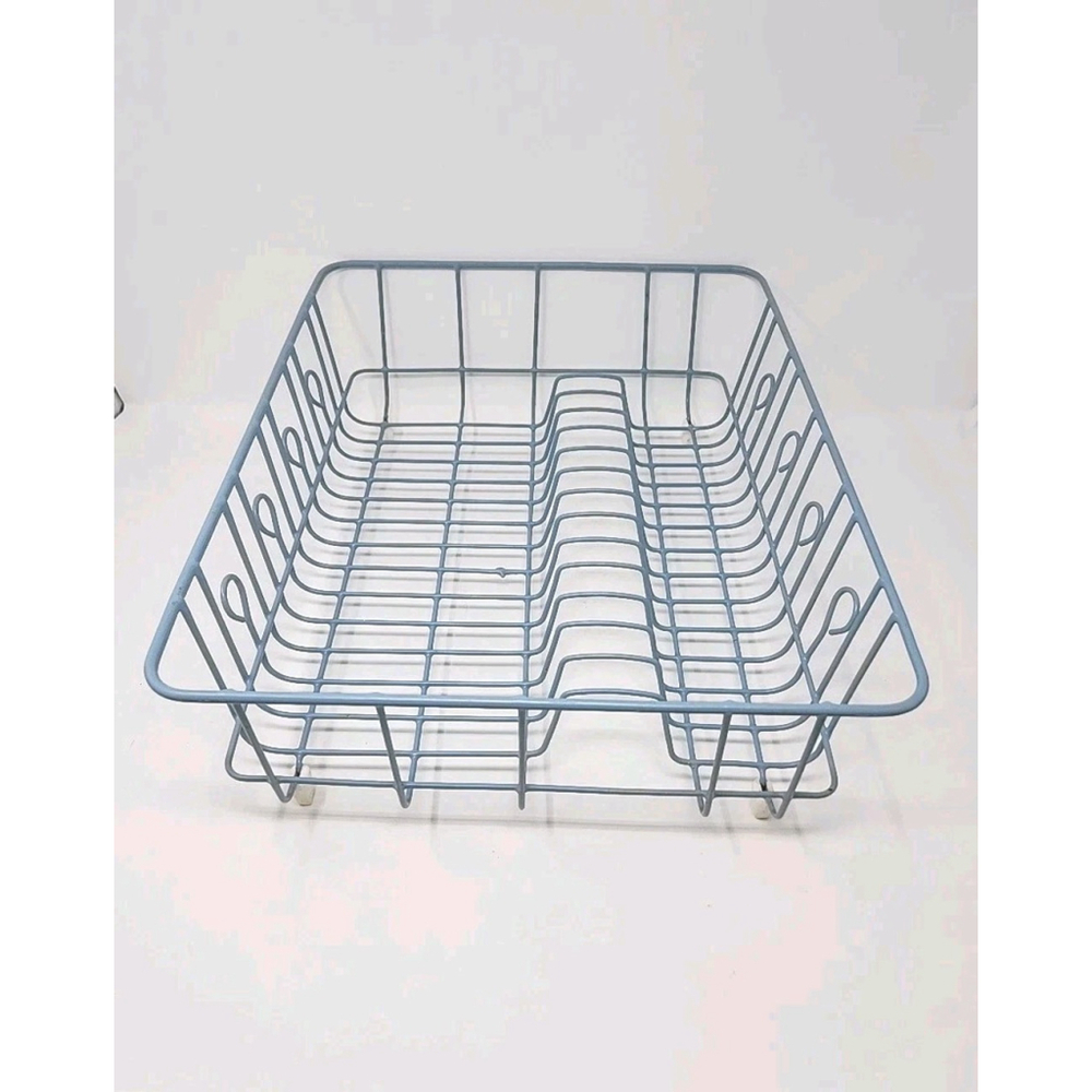 Vtg Rubbermaid Blue Coated Wire 17.5”X13.5”X6” Dish Drainer Rack Dryer